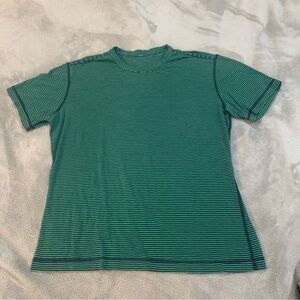 Lululemon Shirt Mens Large Green Blue Striped Basic Active Tee Short Sleeve